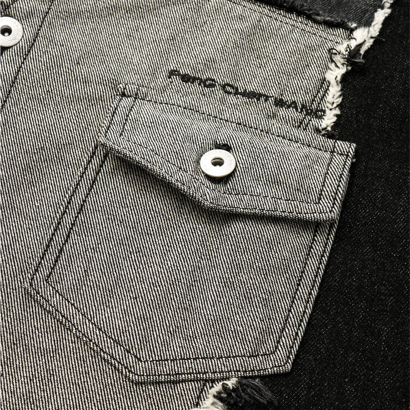 Raw Edge Patched Denim mit jacket 'Black Grey'