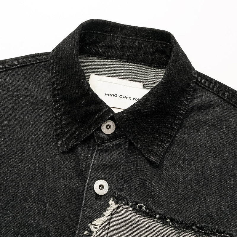 Raw Edge Patched Denim mit jacket 'Black Grey'