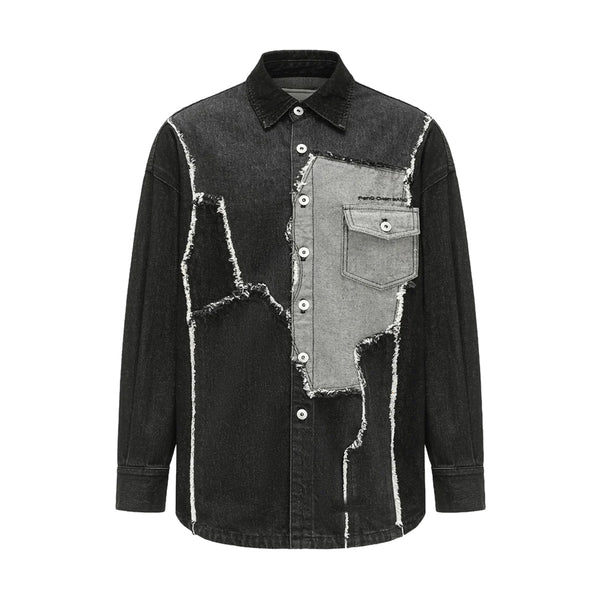 Raw Edge Patched Denim Jacket 'Black Grey'