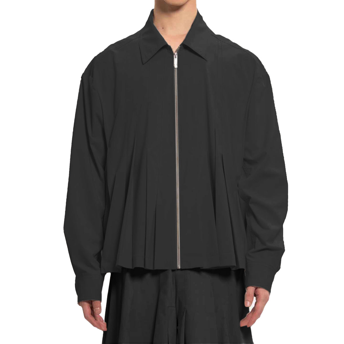 Irregular Pleats Crop Jacket 'Black'