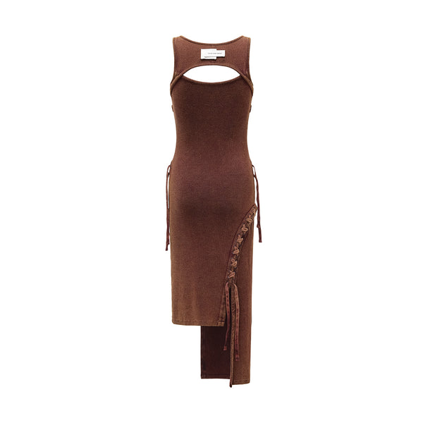 Washed Lace-Up Dress 'Red Brown'