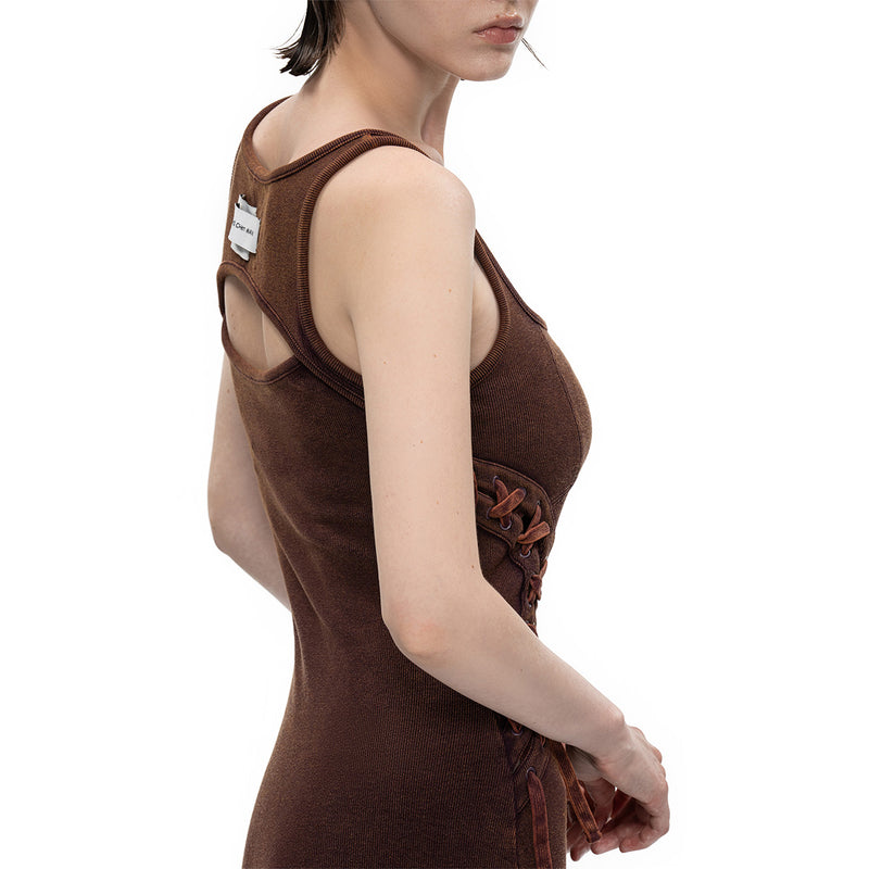 Washed Lace-Up Dress 'Red Brown'