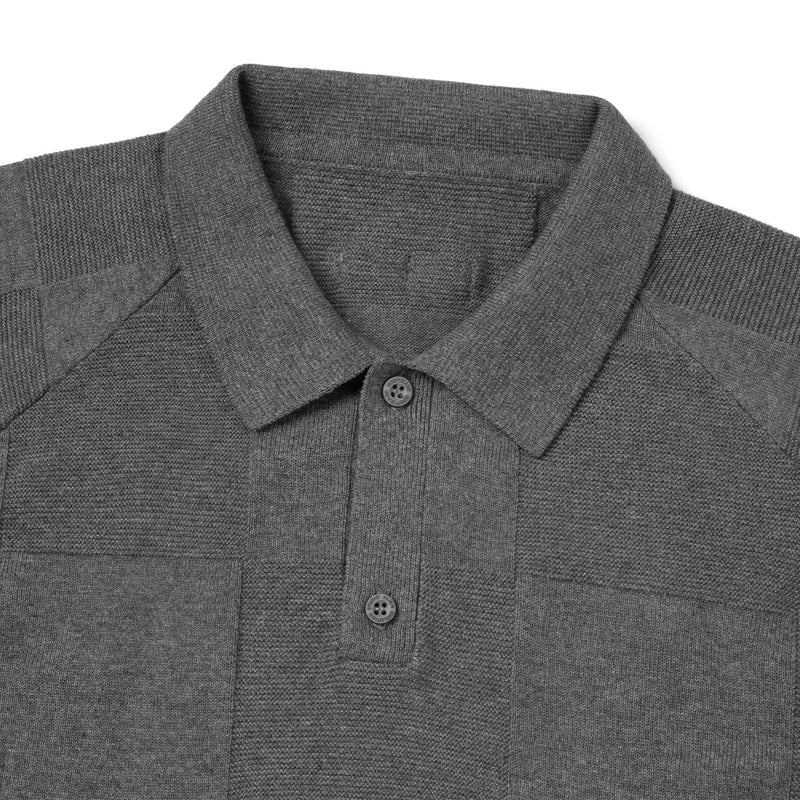 + AES G.A.T-01K Checkerboard Knit Polo Shirt 'Grey'