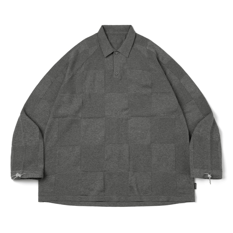 + AES G.A.T-01K Checkerboard Knit Polo Shirt 'Grey'