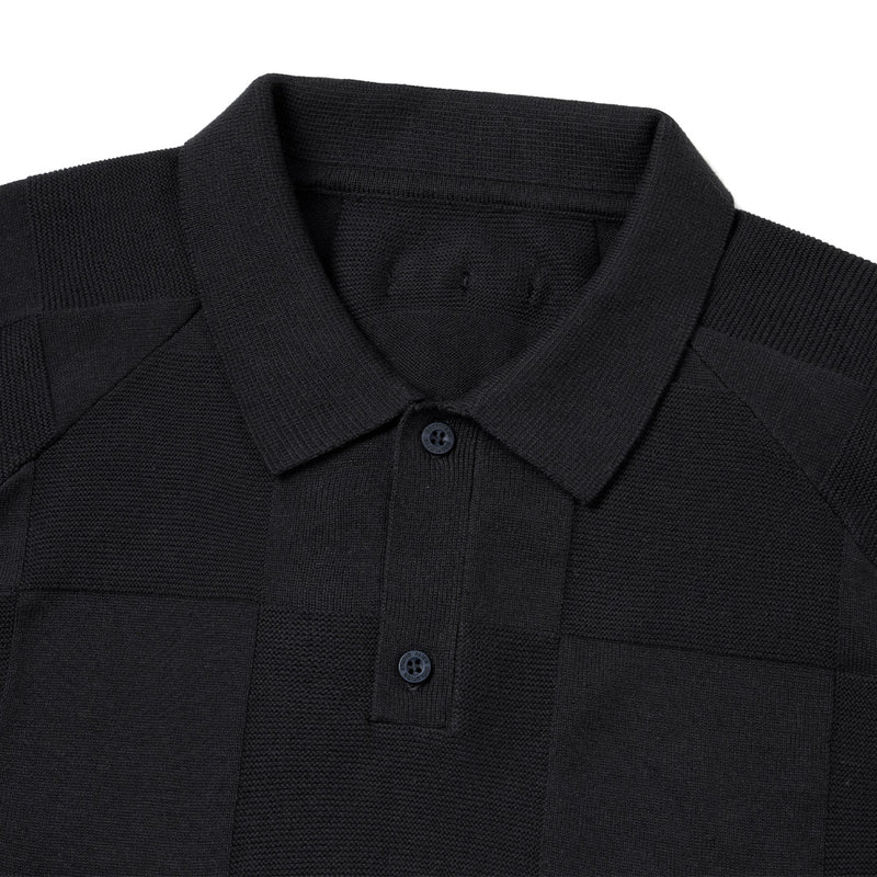 + AES G.A.T-01K Checkerboard Knit Polo Shirt 'Shadow'