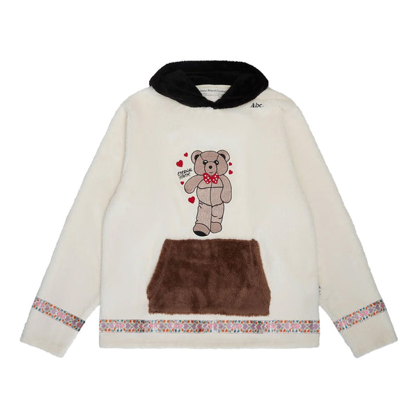 Bear Patch Boa Fleece Pullover Hood 'Ecru'