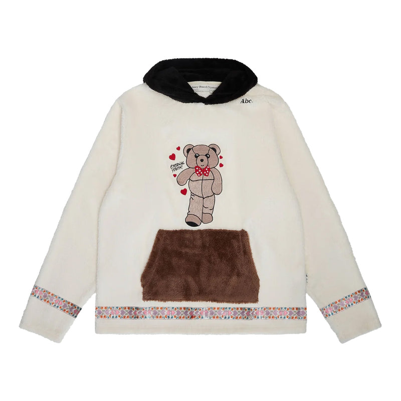 Bear Patch Boa Fleece Pullover Hood 'Ecru'