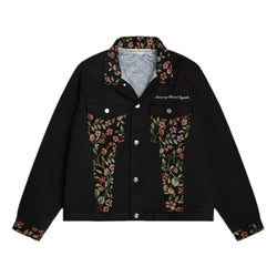 Floral Jacquard Canvas Harrington Jacket 'Black'