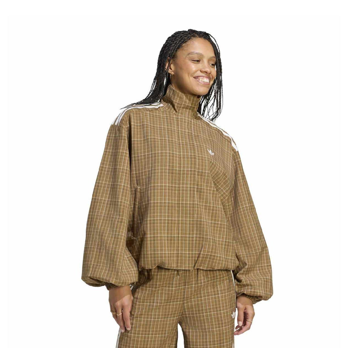 Blousy Check Track Top 'Brown Desert'
