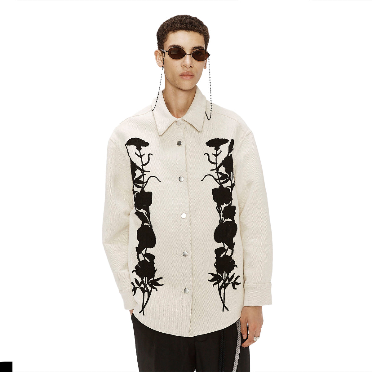 Embroidered Foliage Shirt Jacket 'Off White'