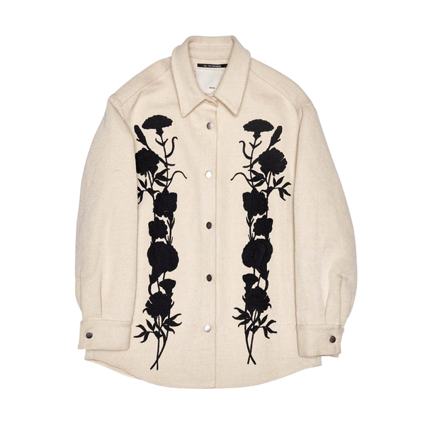 Embroidered Foliage Shirt Jacket 'Off White'
