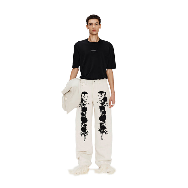 Embroidered Foliage Long Work Pants 'Off White'