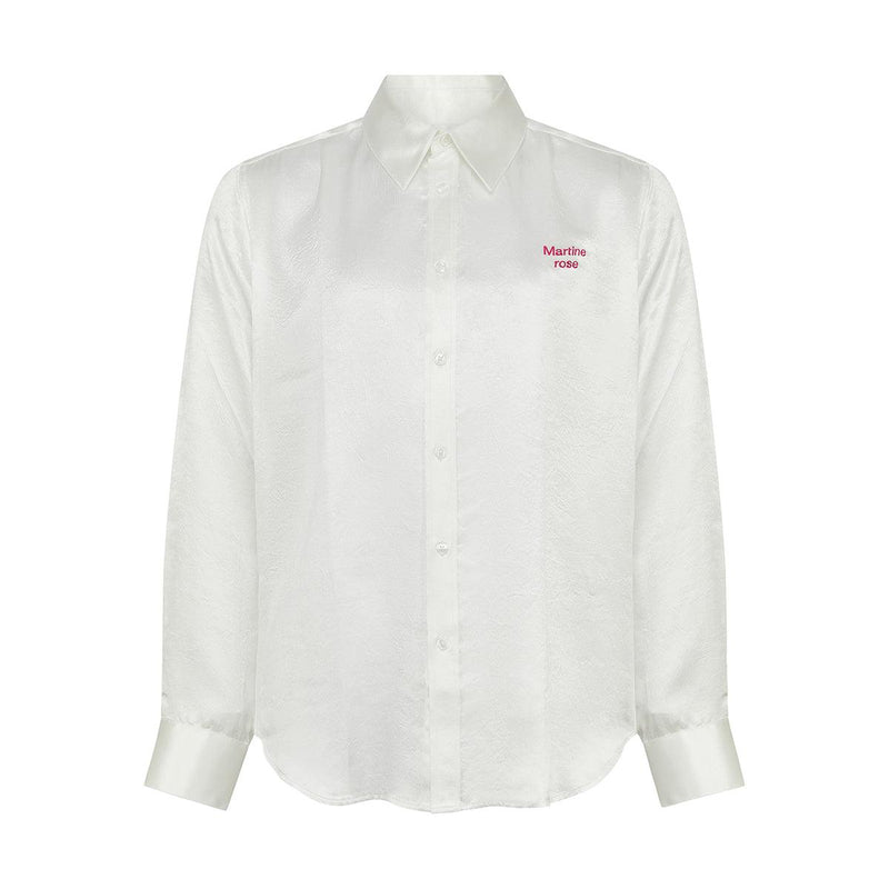 White Logo-embroidred satin shirt, Martine Rose