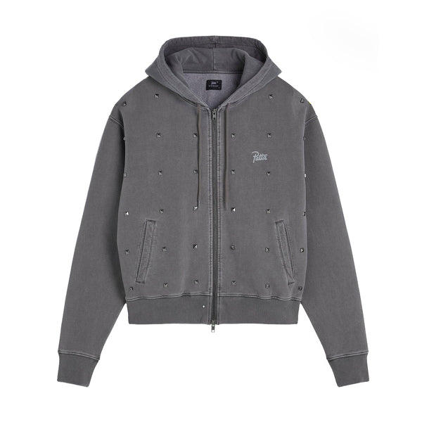 Studded Washed Zip-Up Hoodie 'Volcanic Glass'