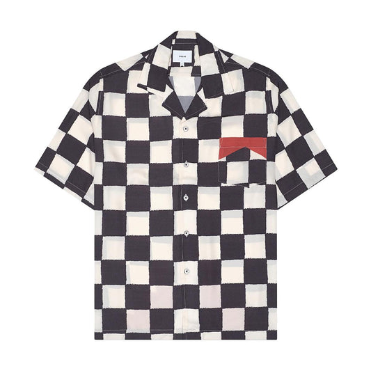 Silk Brown Checker Shirt 'Ivory Black Red'
