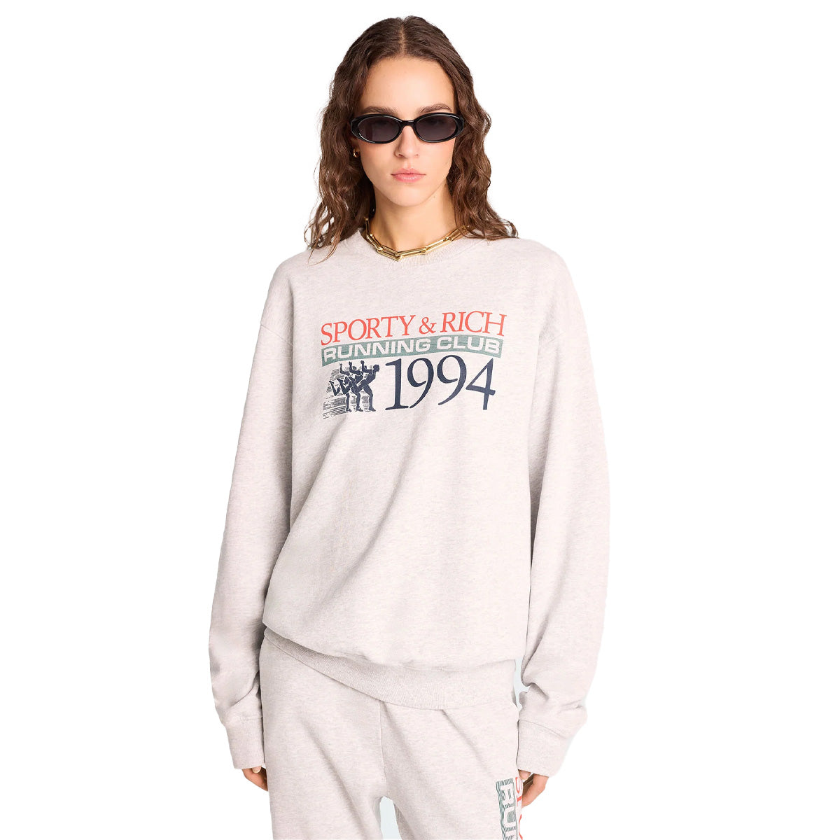 ★Sporty & Rich★ Logo Print Sweatshirt Gray CR852HG CR852HG Sporty & Rich 94 Running Club Crewneck Heather Gray | Cultizm
