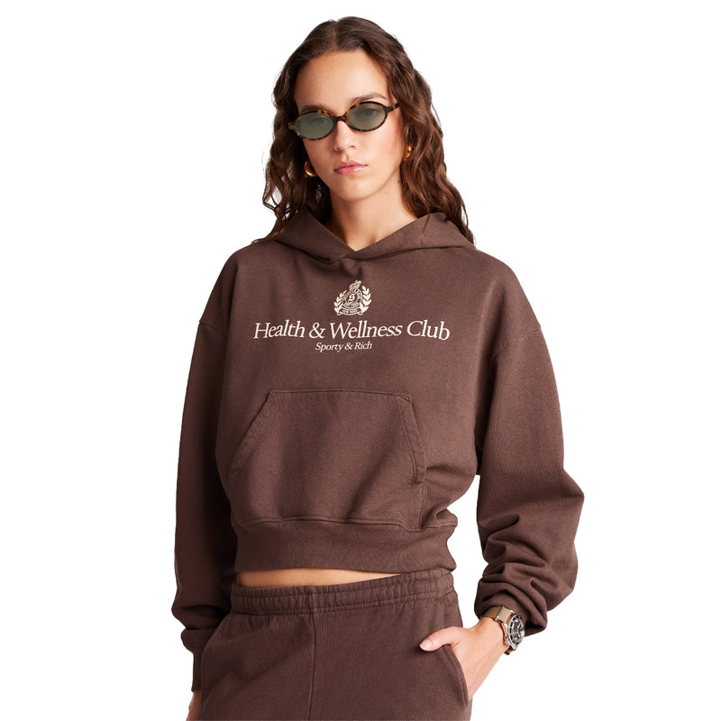 H&W Crest Cropped Hoodie 'Chocolate'