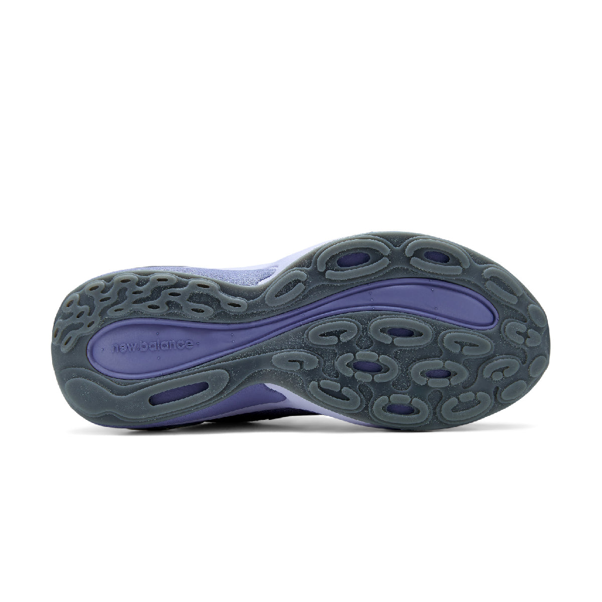 The outsole of a non-balance running shoe, showing a dark gray textured tread with a purple midsole and the 'non-balance' brand name embossed on the heel.