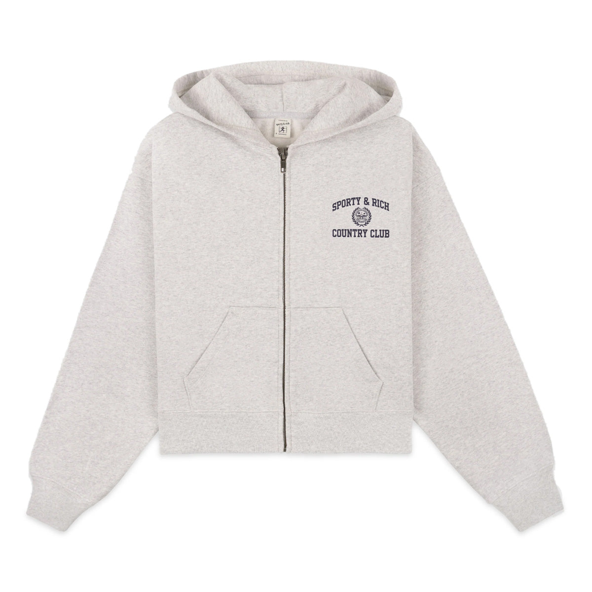 Sporty & Rich | Varsity Crest Zipped Cropped Hoodie 'Heather Grey ...