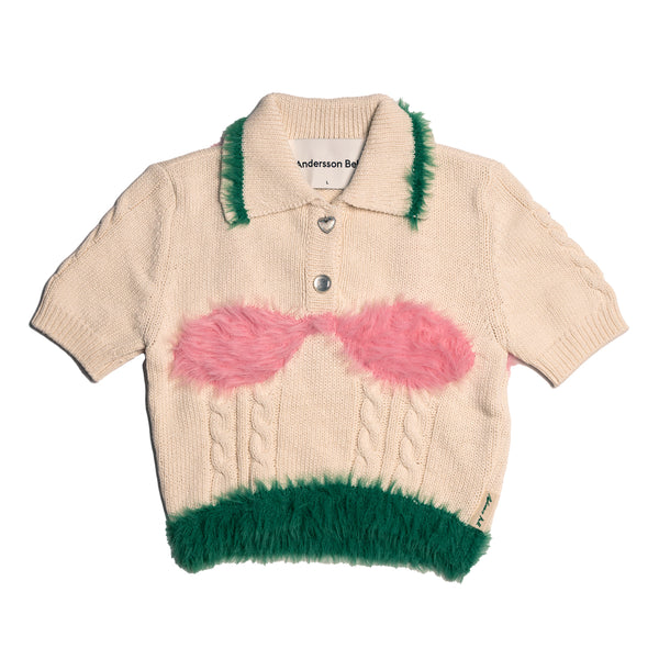 Hayes Lingerie Intarsia Knit Collar Top 'Ivory'