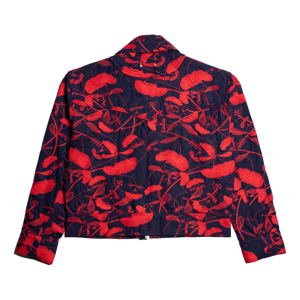 Flower Embroidery Zip-Up Jacket 'Navy'