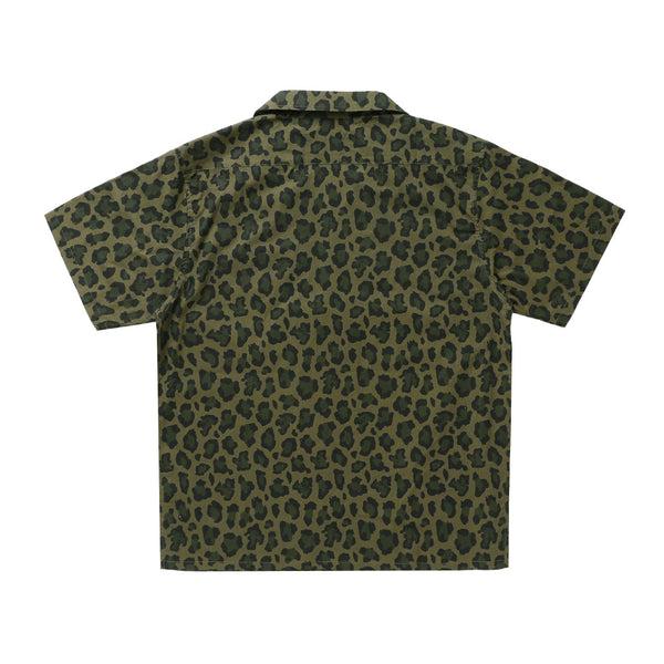 Fake Leopard Open Collar Shirt 'Olive'