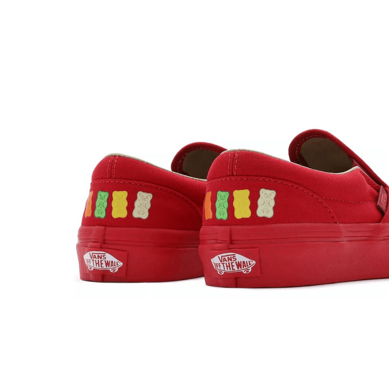 All red top vans slip ons
